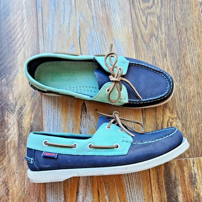 Zapatos de barco Sebago Docksids para mujer US8,5 M Spinnaker sin cordones de cuero azul marino como nuevos Foto 1 de 4