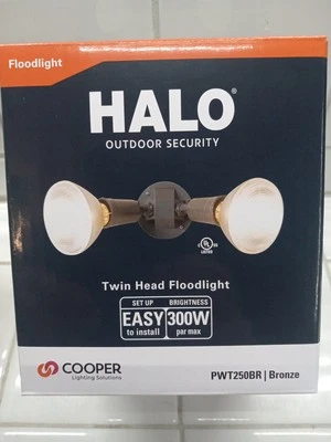 Cooper Lighting Halo Outdoor Security Twin Head Flood Light PWT250BR Bronze  - Image 1 of 4