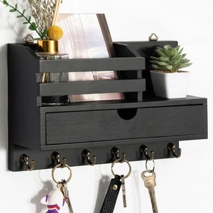Key and Mail Holder for Wall, Mail Organizer Wall Mount with 6 Hooks and Stor... - Picture 1 of 8