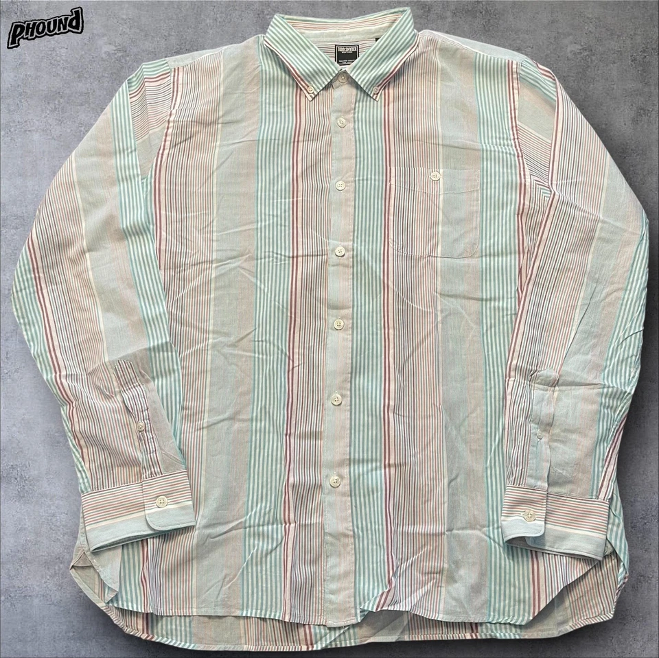 Camisa masculina Todd Snyder 2XL azul listra vermelha botão para baixo algodão feita em Portugal - Imagem 1 de 4