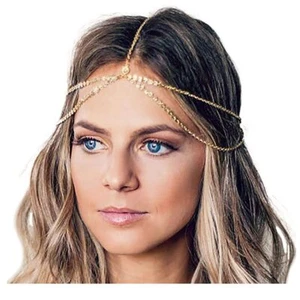 Yean Gold Head Chain Bohemian Hair Jewelry Headpiece Forehead Band - Picture 1 of 8