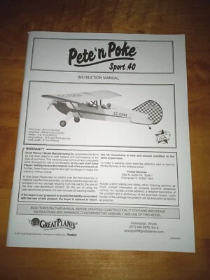 Great Planes Pete'n Poke Sport .40 Size Manual Instruction Book GPMA0493 - Image 1 of 4