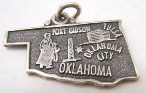 VTG STERLING SILVER CHARM STATE MAP OF OKLAHOMA - Picture 1 of 2