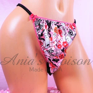 Halloween Sissy Satin Panties for MEN Hot Pink Bats string Bikini or bra skirt - Picture 1 of 10
