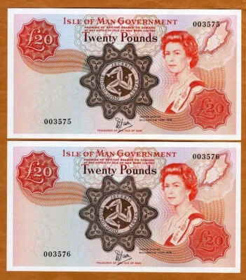 SET Isle of Man, 2 x 20 pounds, 1979, P-32, UNC Commemorative 5000 pcs issued - Image 1 of 2