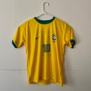 Brazil Mens Soccer Jersey Size M Yellow And Green Trim Bra Brasil 10 El Futbol