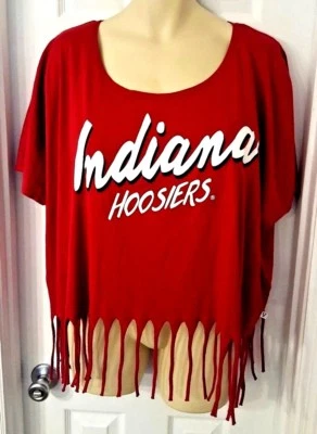 INDIANA HOOSIERS Womens Poncho Shirt Short Sleeve Fringe Tassels Red OSFA New  - Image 1 of 4