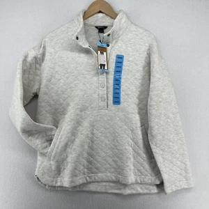EDDIE BAUER Jacket Womens L Quilted 1/2 Snap Pullover Cotton Blend Gray NEW - Picture 1 of 16