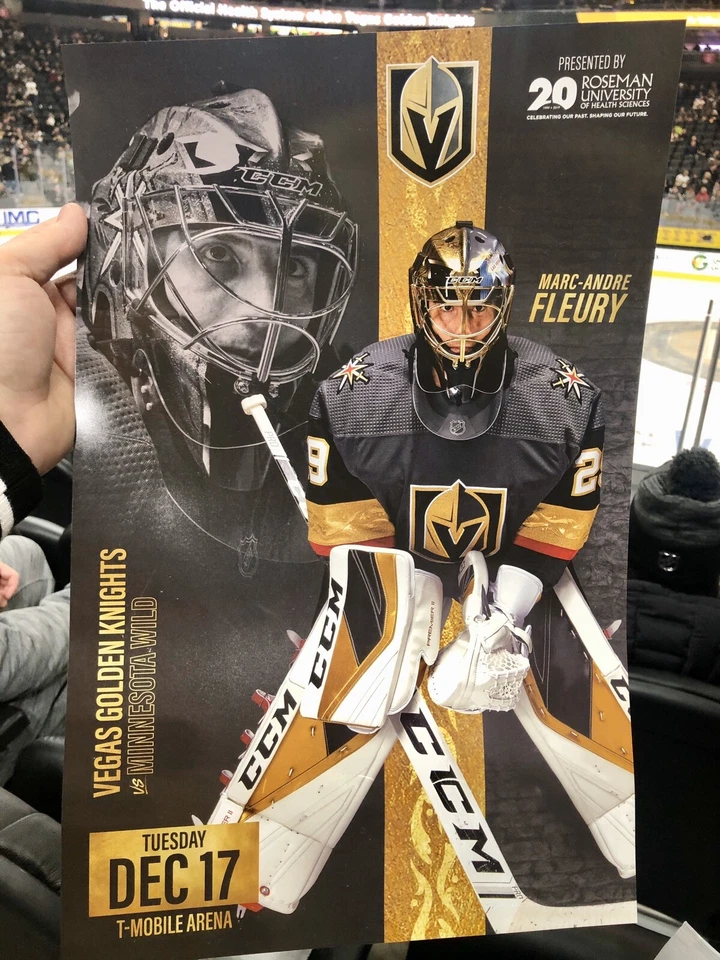 MARC-ANDRE FLEURY ВЕГАС ЗОЛОТОЙ РЫЦАРИ ПЛАКАТ 12/17/19 МИННЕСОТА - Изображение 1 из 1
