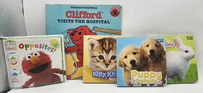 LOTE DE 5 LIBROS Elmo's World Bath Book, Clifford, Puppy, Bunny, Kitty Cardboard Foto 1 de 4