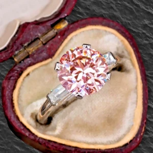 14K White Gold Round Cut Fancy Pink 2.50 CT IGI Lab Grown Diamond Wedding Ring - Picture 1 of 11