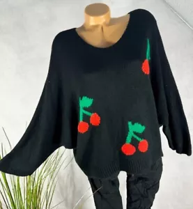 weicher PULLOVER Wolle Mohair Italy CHERRY KIRSCHEN Motiv SCHWARZ 38 40 42 44 - Bild 1 von 6