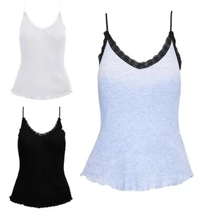 Womens Summer Sleeveless Strappy Camisole Vest Swing Lace Trim Casual Tank Top - Picture 1 of 7