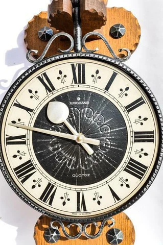 Vintage Clock Wall Junghans Germany Oak Wood Decor Home Art Analog Large Metal Cover
