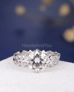 2ct Round Cut Moissanite Split Shank Women Engagement Ring 14k White Gold Plated - Picture 1 of 4