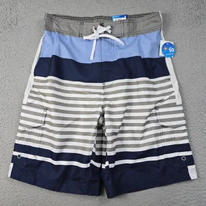 Wave Zone Swim Trunks Mens Medium White Blue Board Shorts Pockets Stripe NWT - Picture 1 of 18