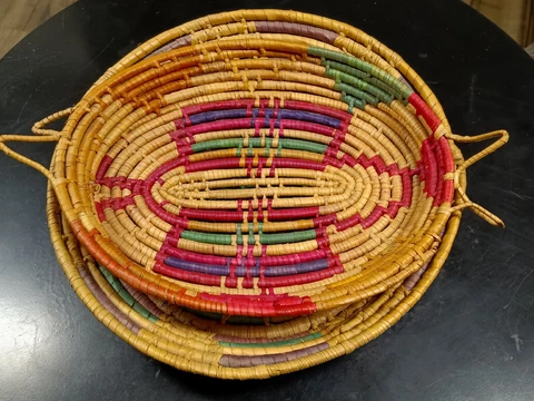 Lot Of 2 Shallow Bread Baskets Artisan Hand Woven Decorative Souvenir? VTG?*Read Cover