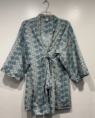 Pijama Kimono Top Azul Floral Algodón Orgánico Estampado Floral Cottagecore Pequeño DOMI Foto 1 de 4