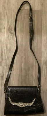 Cartera vintage para mujer Glen Miller for Ann Turk de cuero genuino negra y plateada Foto 1 de 4