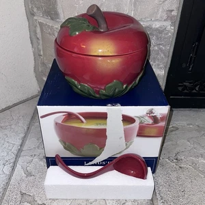 New Lands End Soup Tureen Harvest Apple Ceramic Bowl + Ladle 10x7x6” Vintage - Picture 1 of 6