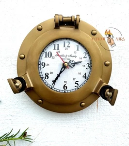 Nautical Navigation Marine Ship Porthole Antique Brass Wall Decor Clock 6 Inch - Foto 1 di 5