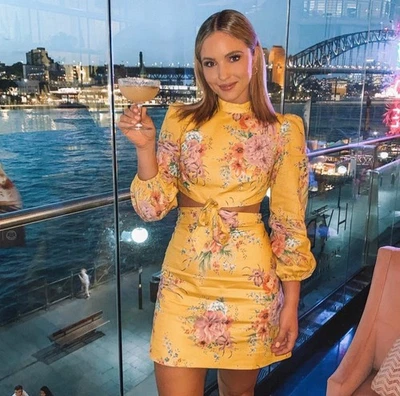 Zimmermann Zinnia Dress Sz 3 AU 14 US 10 Bow Cut Out Mini Floral Yellow Linen - Image 1 of 4