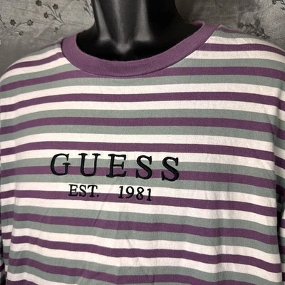 Camisa listrada roxa manga longa GUESS Los Angeles tamanho grande - Imagem 1 de 4