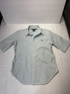 Ralph Lauren Sport Button-Down-Damenhemd Größe 14 Super Slim Fit türkis gestreift - Bild 1 von 8