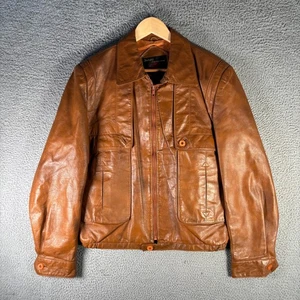 Fantástica chaqueta de cuero internacional vintage marrón cremallera frontal 42 años 70 - Imagen 1 de 9