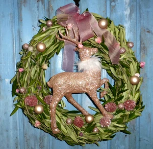 Wandkranz Türkranz Elch rosa Oliven Zapfen Kugeln Schnecken Handgefertigt ca 45 - Bild 1 von 8