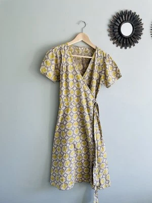 Vestido Envolvente Hecho a Mano Bloque Indio Estampado a Mano Talla S/M 8-10 Foto 1 de 4