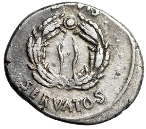 Augustus AR Denar "OB CIVIS SERVATOS im Preisträgerkranz" sehr schön - Bild 1 von 5