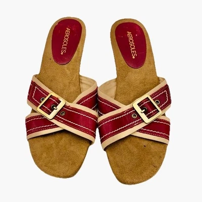 Sandalias de cuña Aerosoles para mujer talla 11 rojas beige zapatos de tacón de cuero álgebra cómodos Foto 1 de 4