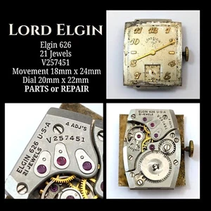Vintage LORD ELGIN 626 V257541 21 Jewels Men's 20mm Watch Movement PARTS REPAIR - Picture 1 of 16