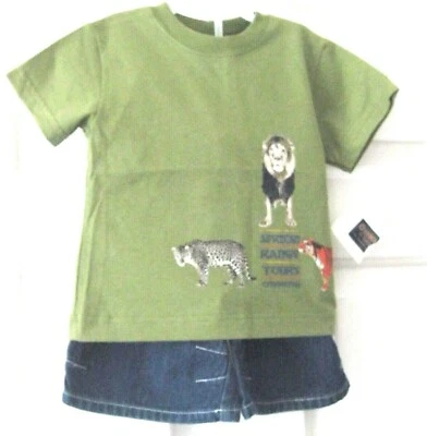 CAMISA OSHKOSH SAFARI VERDE NUEVA CON ETIQUETAS INFANTES NIÑOS con PANTALONES CORTOS VAQUEROS GLORY DESCOLORIDOS 12 MO Foto 1 de 4