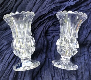 VTG Lead Crystal Bud Vase Pair Yugoslavia 4" Faceted Crystal Clear Industries - Picture 1 of 12