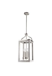 Westbury 4-Light Ceiling Brushed Nickel - Grey Wood Round Pendant EGLO 203297A - Picture 1 of 4