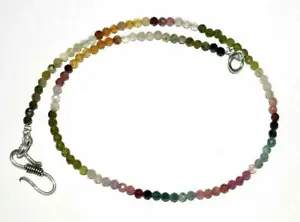 Tourmaline Gemstone 3-3.5mm Beads 925 Sterling Silver 65" Strand Necklace LK-96 - Picture 1 of 1