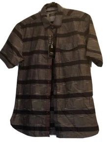 Across the Pond Men's Size L Short Sleeve Button Down Dress Shirt Gray Black - Picture 1 of 2