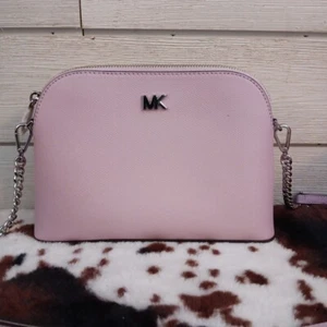 Michael Kors Large Crossgrain Leather Pink Dome Crossbody Bag 100% Authentic - Picture 1 of 7