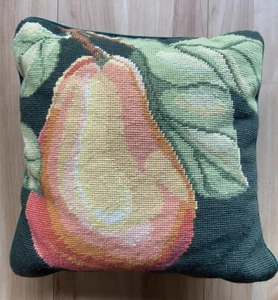 "Almohada de lana vintage punta de aguja pera cremallera cuadrada elegancia imperial 12"" verde" - Imagen 1 de 11
