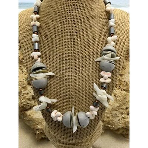 Vintage Shell Necklace Spiky Boho Copper Silver Tone Beads Hook Clasp Funky 21" - Picture 1 of 5