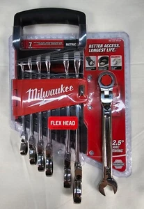 Milwaukee 7 PIECE Flex-Head Ratcheting Combination Wrench Set Metric 48-22-9529 - Picture 1 of 3