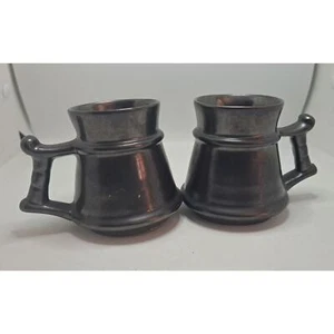 Set of 2 10oz Prinknash Abbey England Matallic Tone Gun Metal Cup Mug Beer Stein - Picture 1 of 5