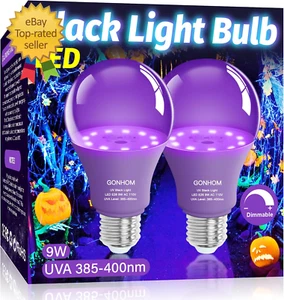 2 Pack A19 LED Black Light Bulbs,Dimmable 9W Blacklight Bulb(100W Equivalent) - Picture 1 of 8