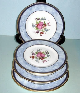 Royal Doulton Centennial Rose 4 PC Salad Plate 8" Blue Border Floral England New - Picture 1 of 2