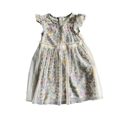 Vestido Hanna Andersson Margarita Niñas Talla 4 Rosa Blanco Floral Forrado Malla Volantes Foto 1 de 4