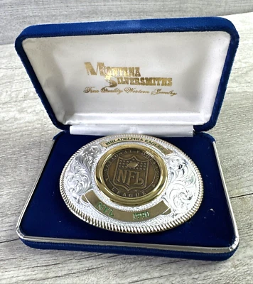 1990 Montana Silversmiths PA Eagles Buckle NFL League #104-5000 Sterling Plate - Image 1 of 4