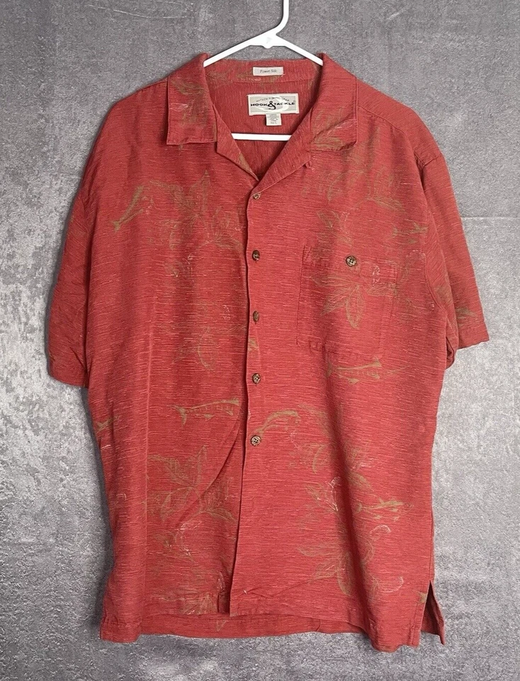 Mens Hook and Tackle Silk Shirt Hi Tech Fishing Gear Size Large - Image 1 of 4