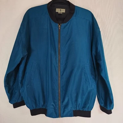 Chaqueta de bombardero vintage Robert Stock 100 % seda azul verdoso para hombre talla S silenciosa de lujo Foto 1 de 4